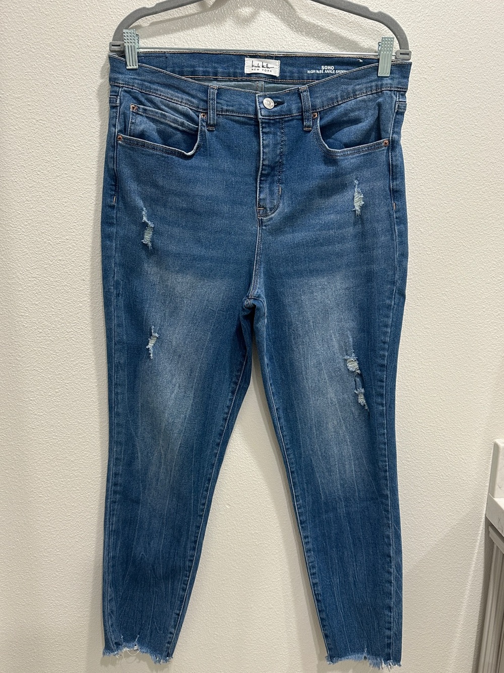 Nicole Miller Blue Distressed Skinny Jeans